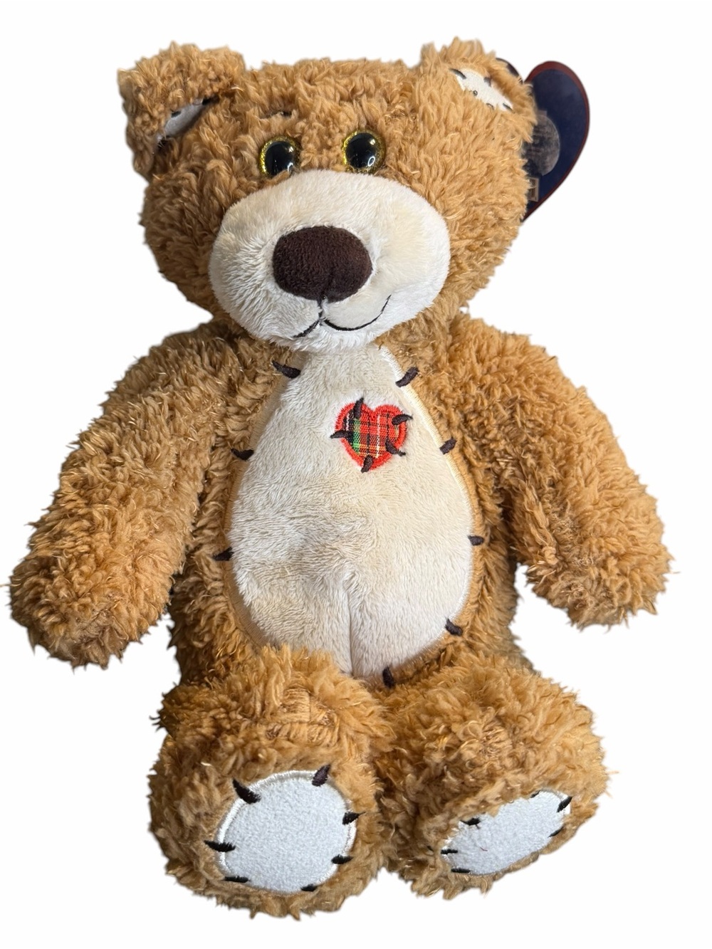 First & Main Tender Teddy Bear Plush 13” Brown Stuffed Animal Plaid Heart